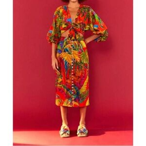 FARM RIO button down midi skirt in urban jungle size M